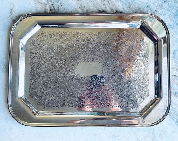 Baroque Large Silver Plated Rectangular Cocktail Tray/Platter