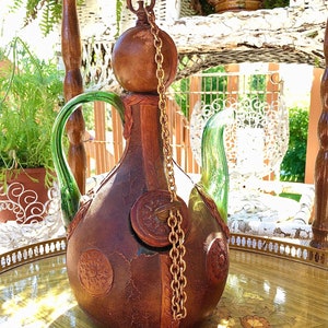 Italian Tooled Leather Wrapped Decanter With Ice Cup