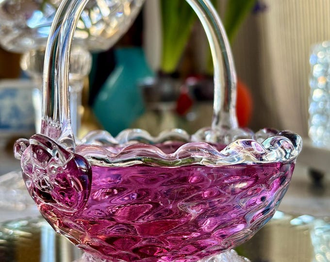Venetian Murano Glass Basket in Pink