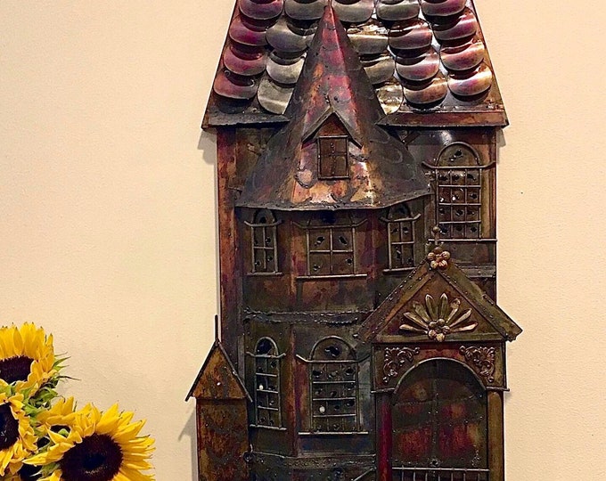 Brutalist Victorian House Metal Wall Sculpture