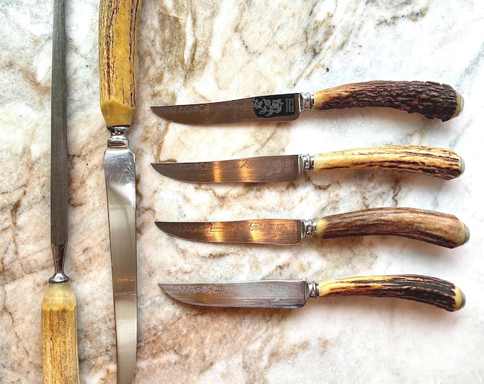 Staghorn 6 Piece Knives and Carving Set from Peeredge Sheffield England & Lamson Knives