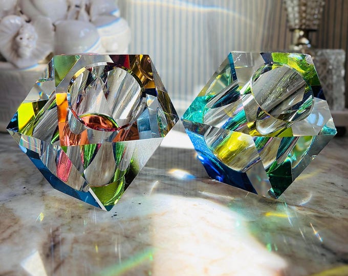 Mid-Century Regenbogen Faceted Crystal Vases/Votives *Pair