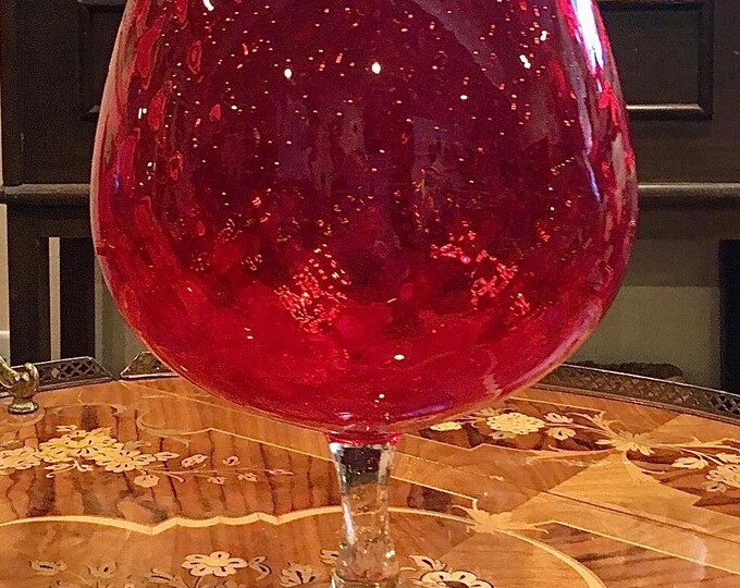 Mid-Century Empoli, Italy. Ruby Optic Glass 13"H Balloon Snifter