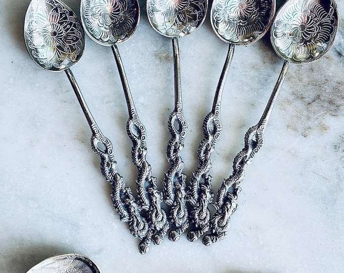 Antique Imperial Russian Silver Nagasaki Japanese Dragon/Serpent Spoons *Set of 6
