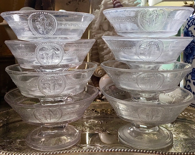 Antique EAPG by Richard & Hartley “The Guardian” Coupe’s/Dessert Set of 8