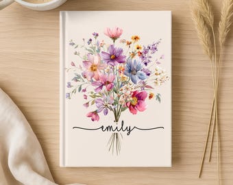 Bridesmaid Proposal Gifts, Personalized Wildflower Journal, Custom Name Notebook, Dried Flowers Journal, Floral Book, Meaningful Present