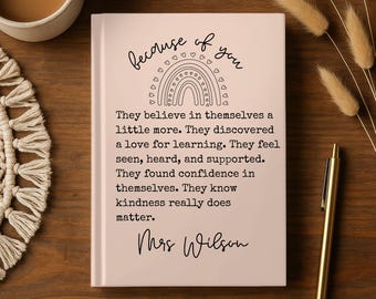 Personalized Teacher Appreciation Journal, Thank You Gift for Teachers, Principal & School Staff Notebook, Custom Retirement Gift