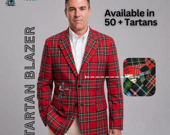Premium Tartan Wool Blazer Men- 2 Button Single Breasted Coat -Available in 50 + Colors