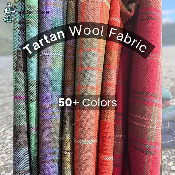 100% Tartan Wool Fabric by Yards- 54" Wide, Available in 50+ Color