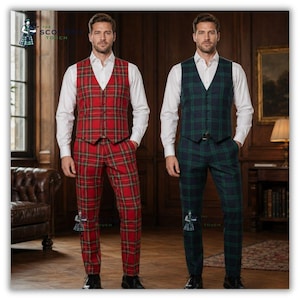 Men's Tartan Vest and Trews Set – Scottish Wedding Plaid Outfit (50+ Colors)
