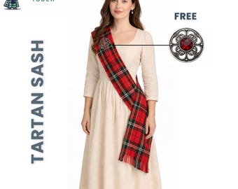 Scottish Plaid Tartan Sash With Brooch- Highland Clan Wedding Sash 11x90 Size - 50+ Tartans