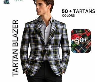 Custom Tartan Blazer Jacket Men's + Pocket Square – 2 Button   Blazer Made to Order, 50 + Colors