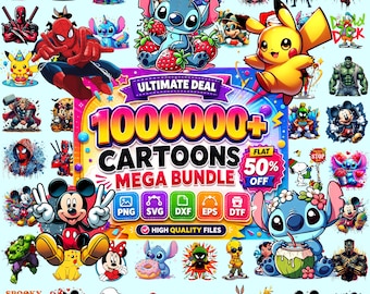 1000000+ Funny Cartoon Mega Bundle, Cartoon Characters, Sublimation Design, Cartoons Clipart, Cartoon png, Retro Png Files, T Shirts Design
