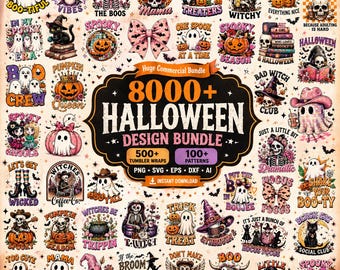 8000+ Halloween SVG PNG Bundle, Retro Fall Halloween Clipart, Spooky Season, Funny Witch Ghost Pumpkin Sublimation, Cute Horror Design