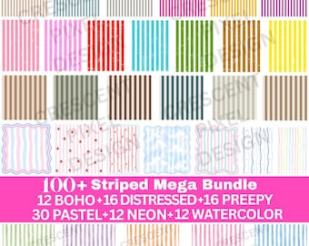Summer Color Striped PNG Bundle, 100+ Retro Preppy Grunge Stripe Backgrounds, Trendy Distressed Stripes Sublimation Digital Download
