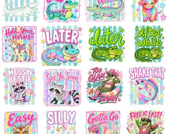 Later Gator PNG Bundle, Preppy Striped Summer Animal Png, Feral Raccoon Vogue, Coastal Bow Sublimation, Loose Goose Png, Cute Highland Cow