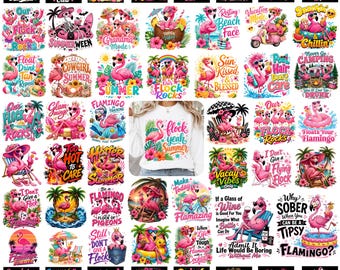 Funny Flamingo PNG Bundle, 100+ Sarcastic Sublimation Designs, Tropical Summer Clipart, Beach Quote Shirts, Digital Download