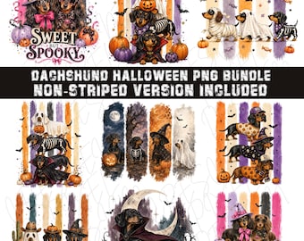 Dachshund Halloween PNG Bundle, 23 Spooky Wiener Dog Fall Design, Ghost Pumpkin Skeleton Witch, Retro Dog Mom Sublimation Digital Download