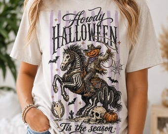 Western Howdy Halloween Png, Striped Cowboy Halloween Shirt Design, Tis the Season, Retro Horseman Pumpkin Sublimation Digital Download