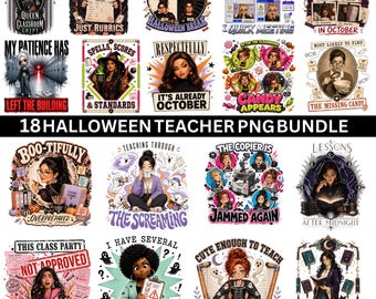 Halloween Teacher PNG Bundle, 18 Spooky Season School Designs, Funny Teacher Sublimation, Halloween Classroom Shirt Clipart Digital Download