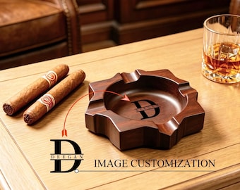 Personalized Wooden Cigar Ashtray, Custom Name Cigar Accessories, Unique Anniversary Gift for Husband