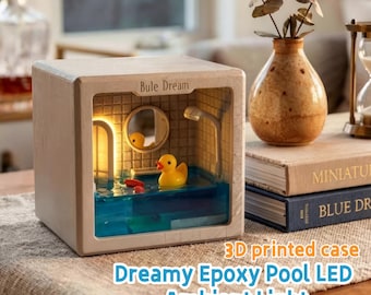 Dreamcore Resin LED Ambient Light Yellow Duck Blue Pool Handmade Desk Decor Cute Night Light Epoxy Resin Lamp Whimsical Gift Epoxy Light