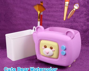 Bear Brush Washer Pen Holder Watercolor Gouache Painting Desk Organizer Art Supply with Removable Sink Art Class Supplies Desk Art Storage