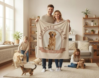 Manta personalizada con foto de mascota – Manta divertida personalizada con nombre: “Empleado del año”