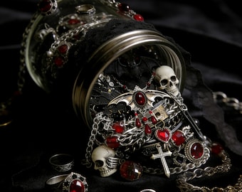 Gothic Punk Jewelry Jar – Dark Surprise Mix (Necklace, Earrings, Ring)