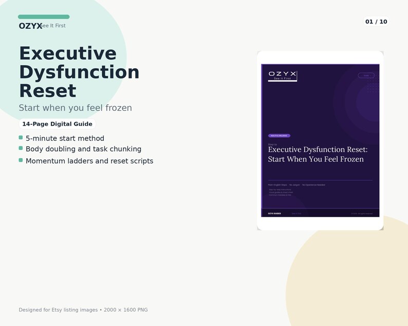 Executive Dysfunction Reset Guide, ADHD Task Initiation Help, Neurodivergent PDF, Executive Function Workbook, Digital Download image 1