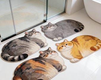 Diatomaceous Mud Bath Mat, Water-Absorbent Non-Slip, Cute Cat Pattern, Entrance Doormat, Household 3D Bathroom Foot Pad
