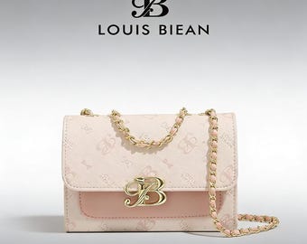 Authentic LOUIS BIEAN 2026 New Arrival Pink Chain Square Bag, Luxury Shoulder Crossbody Bag
