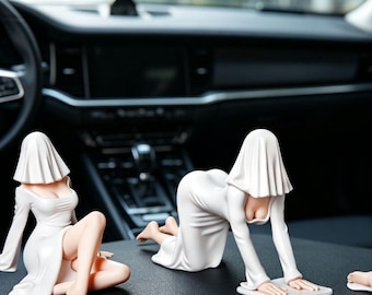 Full Set White Ghost Girl Figure, Sitting Lying Posture, Car Dashboard Desktop Chassis Ornament, Decorative Gift