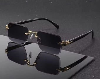 New retro frameless cut-edge square sunglasses for men, premium, stylish and trendy, driving UV-protective, men's style