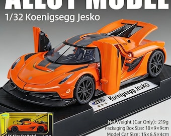 1:32 Scale Koenigsegg Jesko Alloy Car Model, Supercar Toy, Miniature Figure with Pull Back & Sound-Light Effects