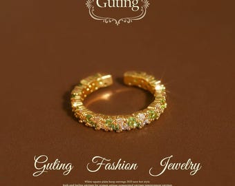 Gold Full Diamond Ring, Women's Pinky Ring, Light Luxury High-End Sense, Niche Design, Super Beautiful Open Adjustable Ring