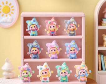 Flocked Dopamine Doll Mengli Ornament, Cute Cartoon Desktop Decoration, Trendy Toy Figurine, Creative Gift Ornament (Set of 10 Pieces)