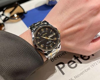 Genuine Men's Watch, Automatic Movement, Waterproof, Luminous, Dual Calendar, Stylish Luxury Business Wristwatch