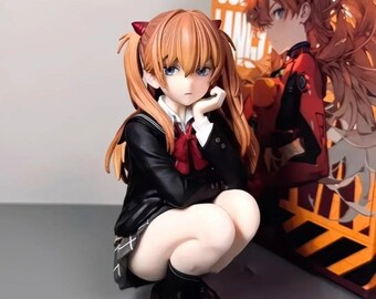 EVA School Style Asuka Squatting Figure, Beautiful Girl Anime Model, Cartoon Collectible Decoration