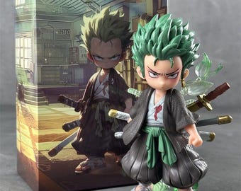 One Piece GK Model, Chibi Zoro Figure, Cute Mini Roronoa Zoro Desktop Decoration, Small Size Anime Collectible Figurine
