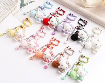 Flocked KT Hello Kitty Good Luck Keychain DIY Accessories, Cute Doll Pendant Gift for Bags