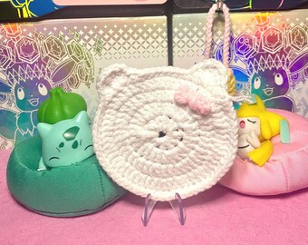 Hello Kitty Crochet Coaster, Handmade Acrylic Drink Mat, Cute Desk Decor
