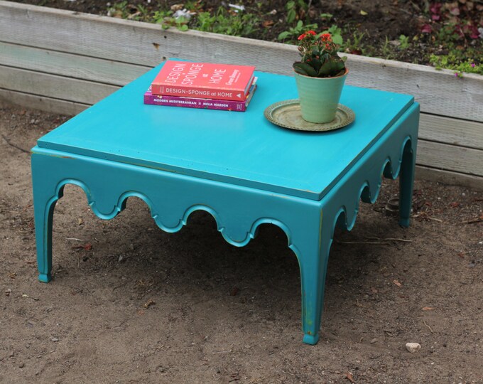 Turquoise Distressed Coffee Table Etsy