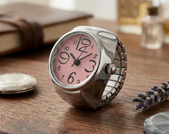 Silver Vintage Style Watch Ring, Adjustable Mini Timepiece Jewelry