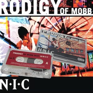 May include: A clear cassette tape and a cassette case featuring the album art for "Prodigy of Mobb Deep: H.N.I.C." The cassette tape has a red label with white text. The album art features a person in a white tank top.