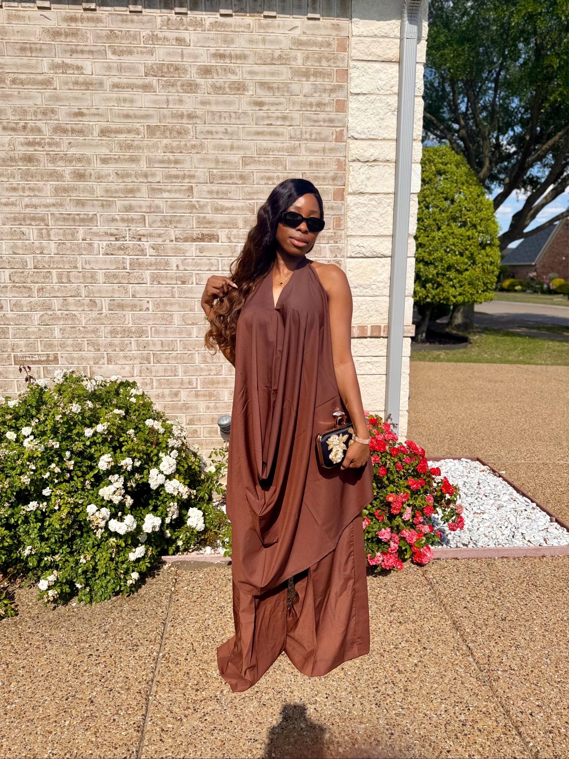 elisha ruched halter dress in green Oasis Brown Ruched Halter Neck Mini Dress - US 14 main image 1