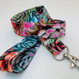 Succulent Lanyard - Optional Breakaway Clasp - Cotton Fabric - Key / ID / Badge Holder