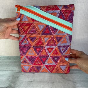 Kaffe Fasset Triangles Tablet Pouch 100% Quilted Fabric Cotton, Fits iPad, Tablet up to 8"x10"