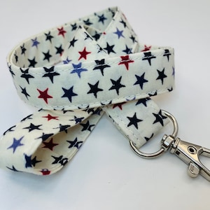 Patriotic Stars Lanyard - Optional Breakaway Clasp - Cotton Fabric - Key / ID / Badge Holder