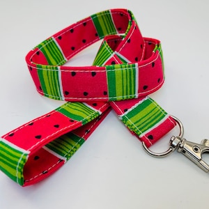 Watermelon Lanyard - Choose Your Length - Optional Breakaway Clasp - Cotton Fabric - Key / ID / Badge Holder